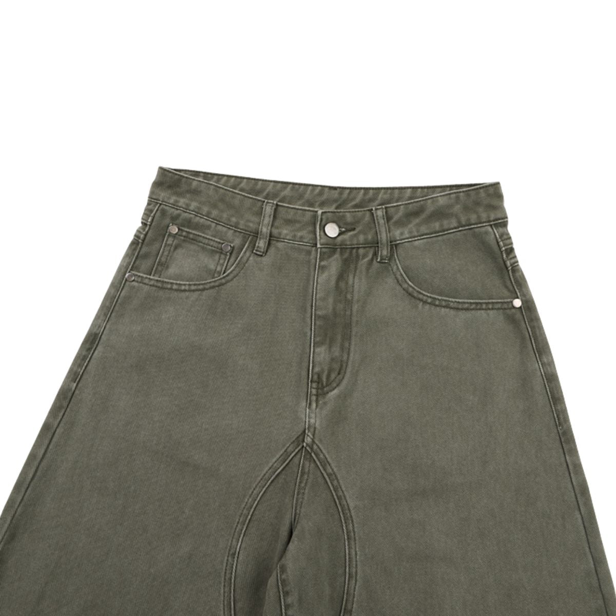 Vintage Washed Curved‑Seam Baggy Wide‑Leg Trousers