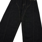 Raw Yellow-Stitch Wide-Leg Curved Baggy Denim Pants