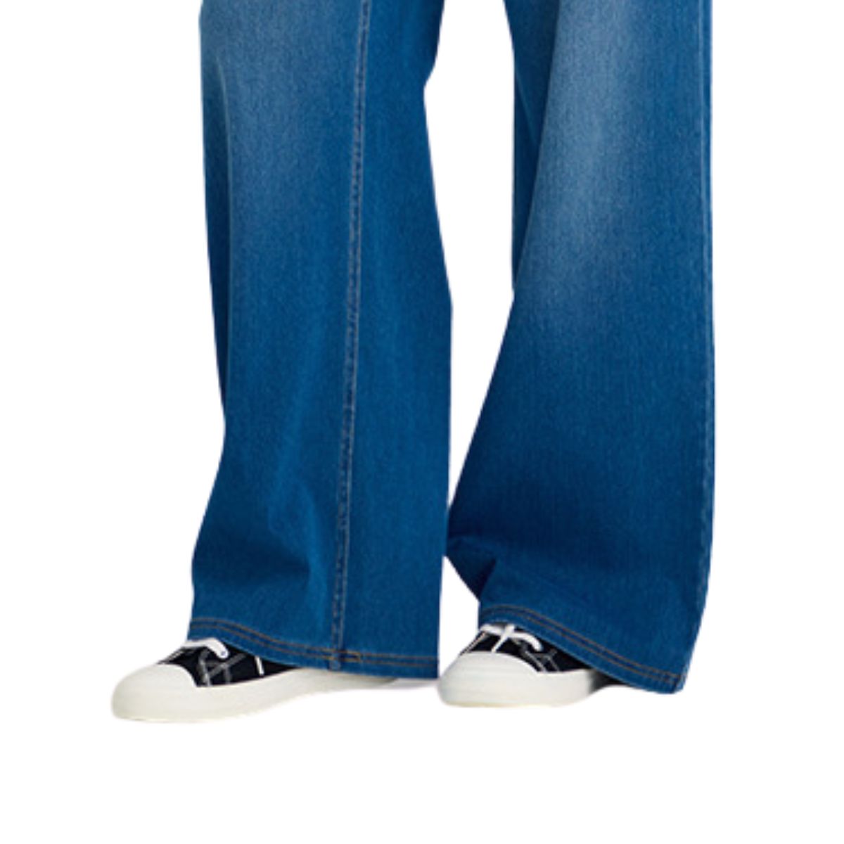 High Waist Vintage Knit Denim Wide Leg Casual Jeans with Pockets