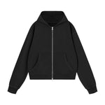 French Terry Washed Distressed Double‑Zip Hoodie