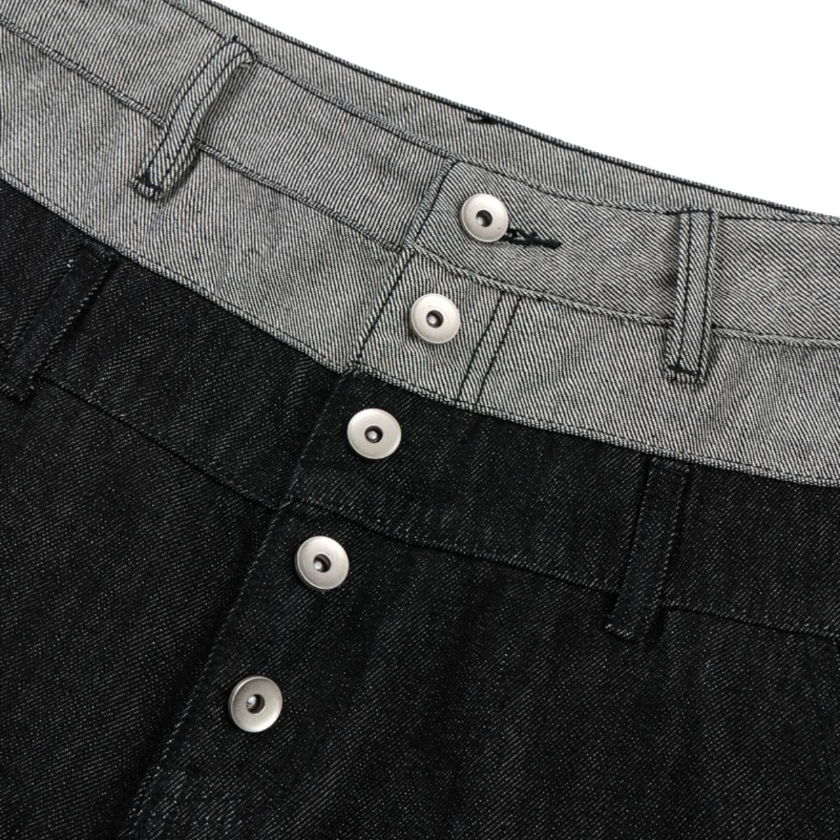 Two‑Tone Waistband Black Wide‑Leg Denim Jeans
