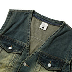V-Neck Utility Denim Cargo Vest