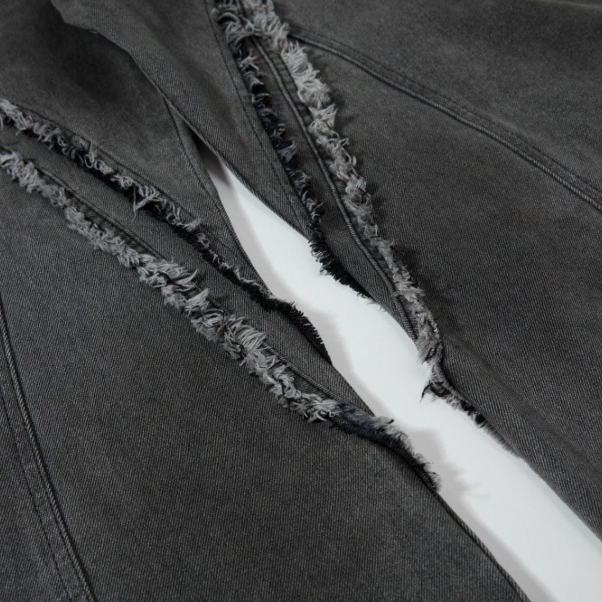 Men's Washed Distressed Denim Pants Wide Leg Patchwork Raw Edge Unique