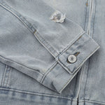 Unisex Retro Distressed Ripped Washed Denim Jacket with Hood