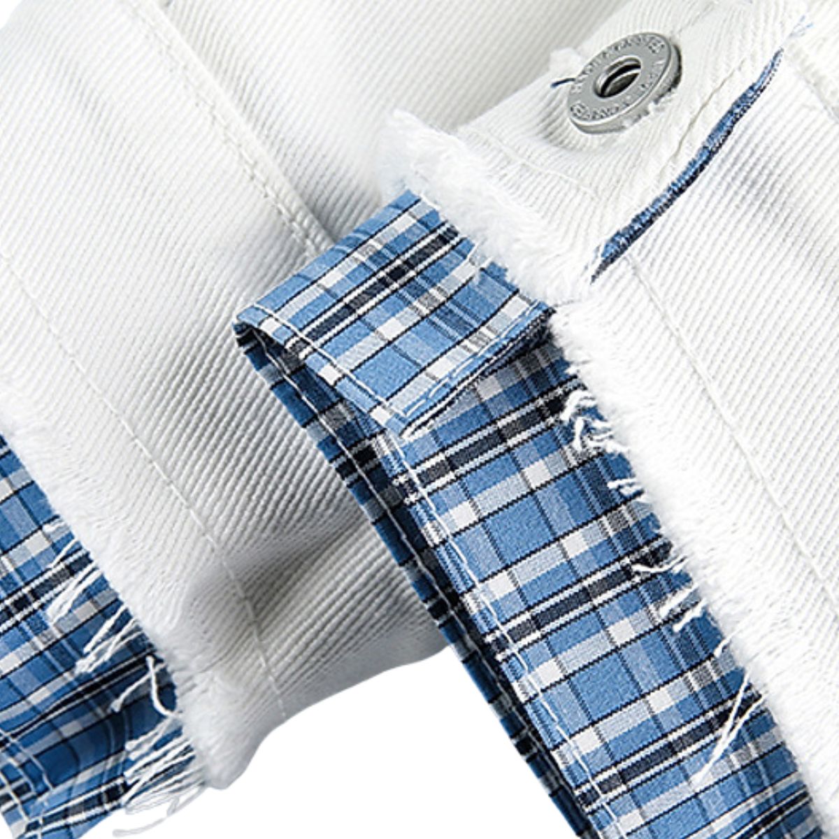 Unisex Retro Blue Petite Loose Plaid Collar Denim Jacket