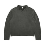 Seagull‑Collar Polo Vintage Washed Half‑Placket Sweatshirt