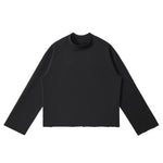 Short‑Wide Mock Neck Sweatshirt With Raw Frayed Loop Hem