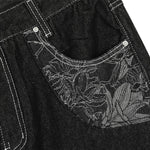 Men's Embroidered Denim Wide Leg Pants Street Vibe Unique Pockets