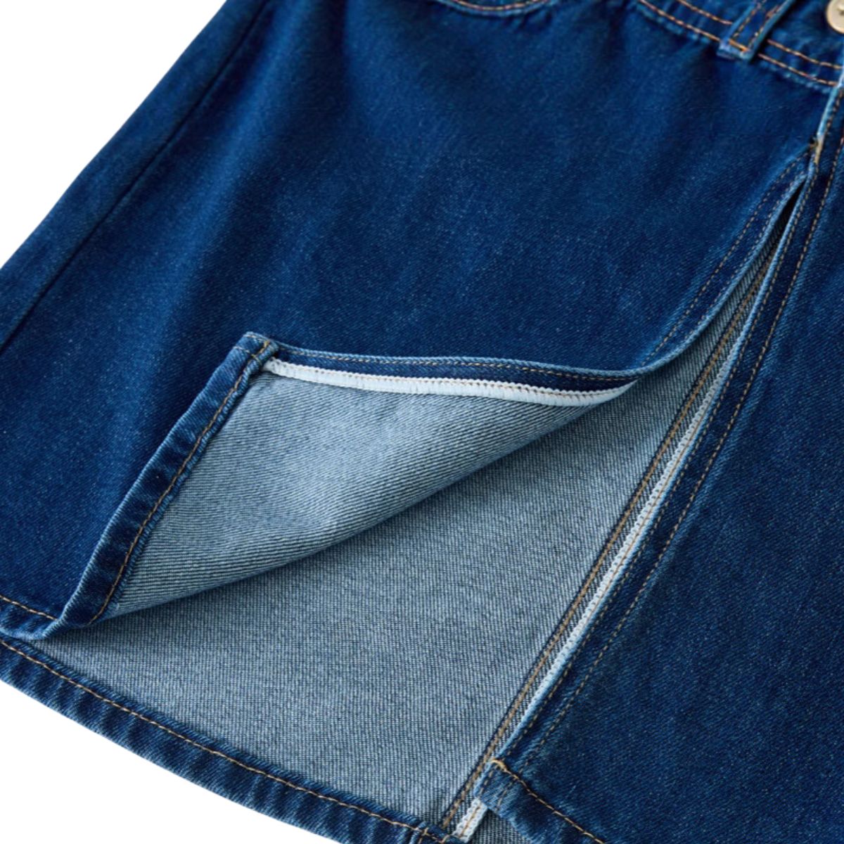 Falda vaquera con bordado de perlas y lavado vintage