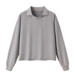 Boxy‑Fit Small V‑Neck Polo Cotton Sweatshirt