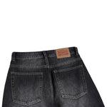 Faded Crackle Wash Baggy Curved Leg Denim Jeans