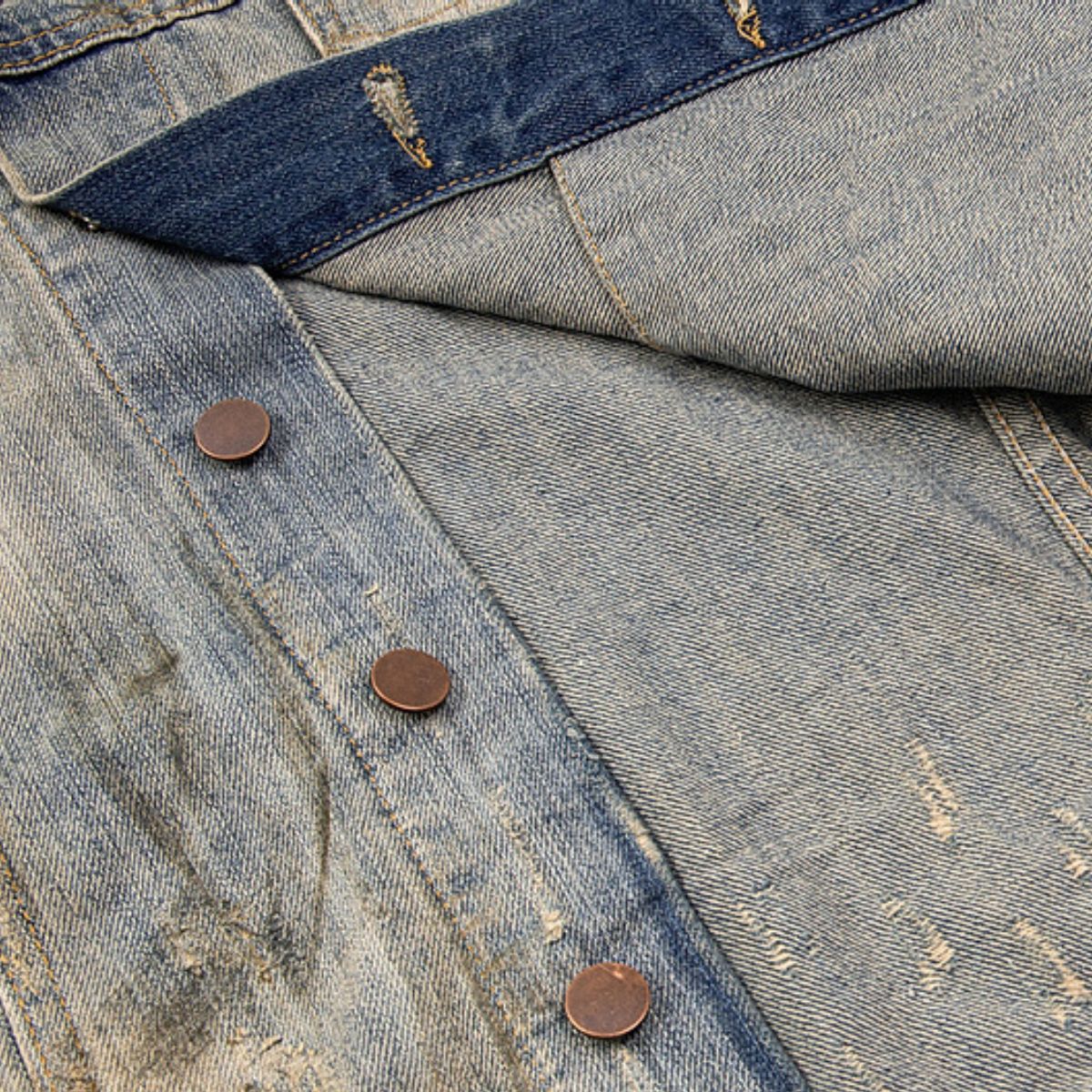 Distressed Washed Slub Denim Jacket with Dirty Dye