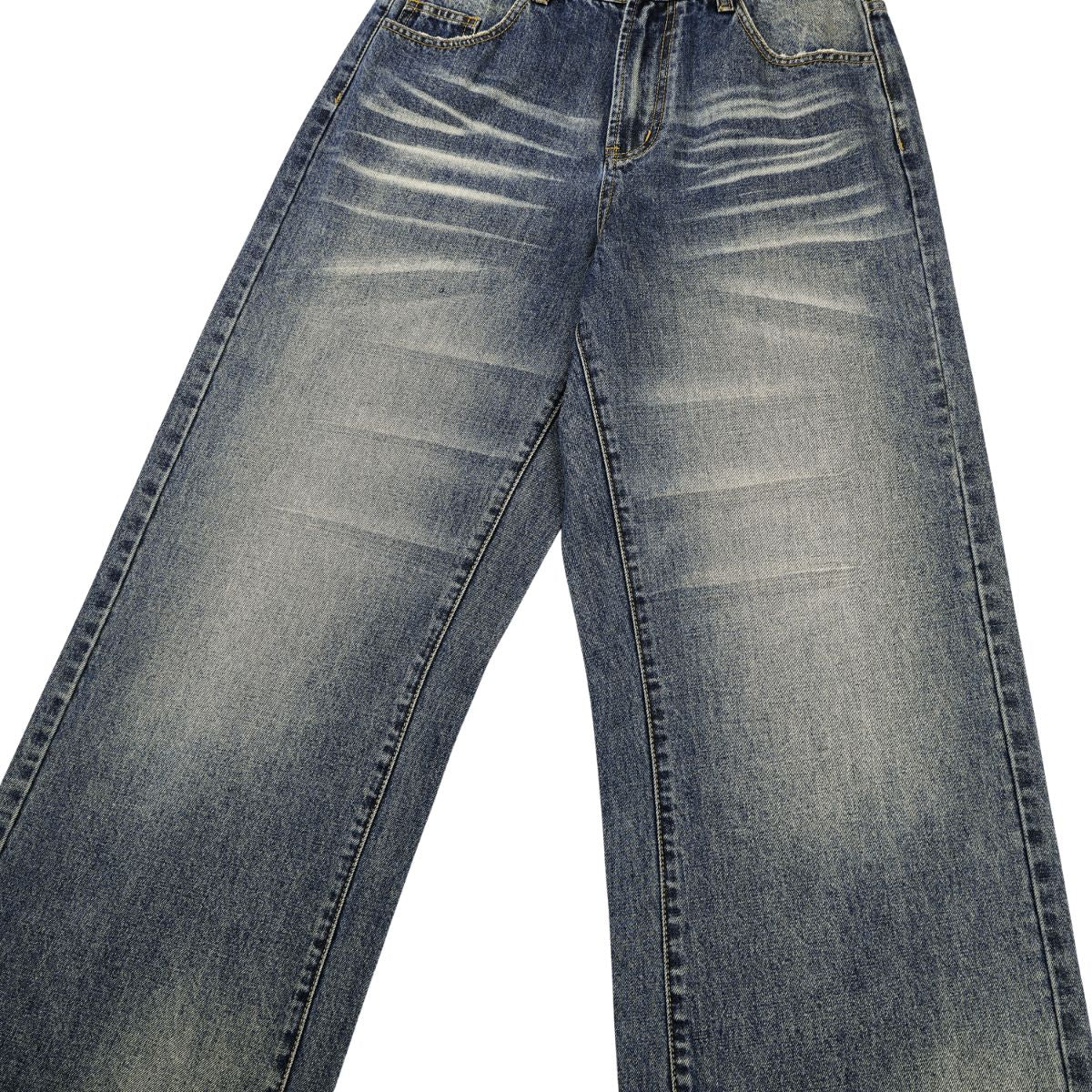Loose Straight‑Leg Vintage Whiskered Jeans