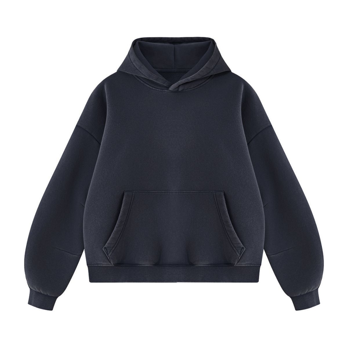 Vintage Washed Distressed Curved‑Sleeve Fleece‑Lined Hoodie