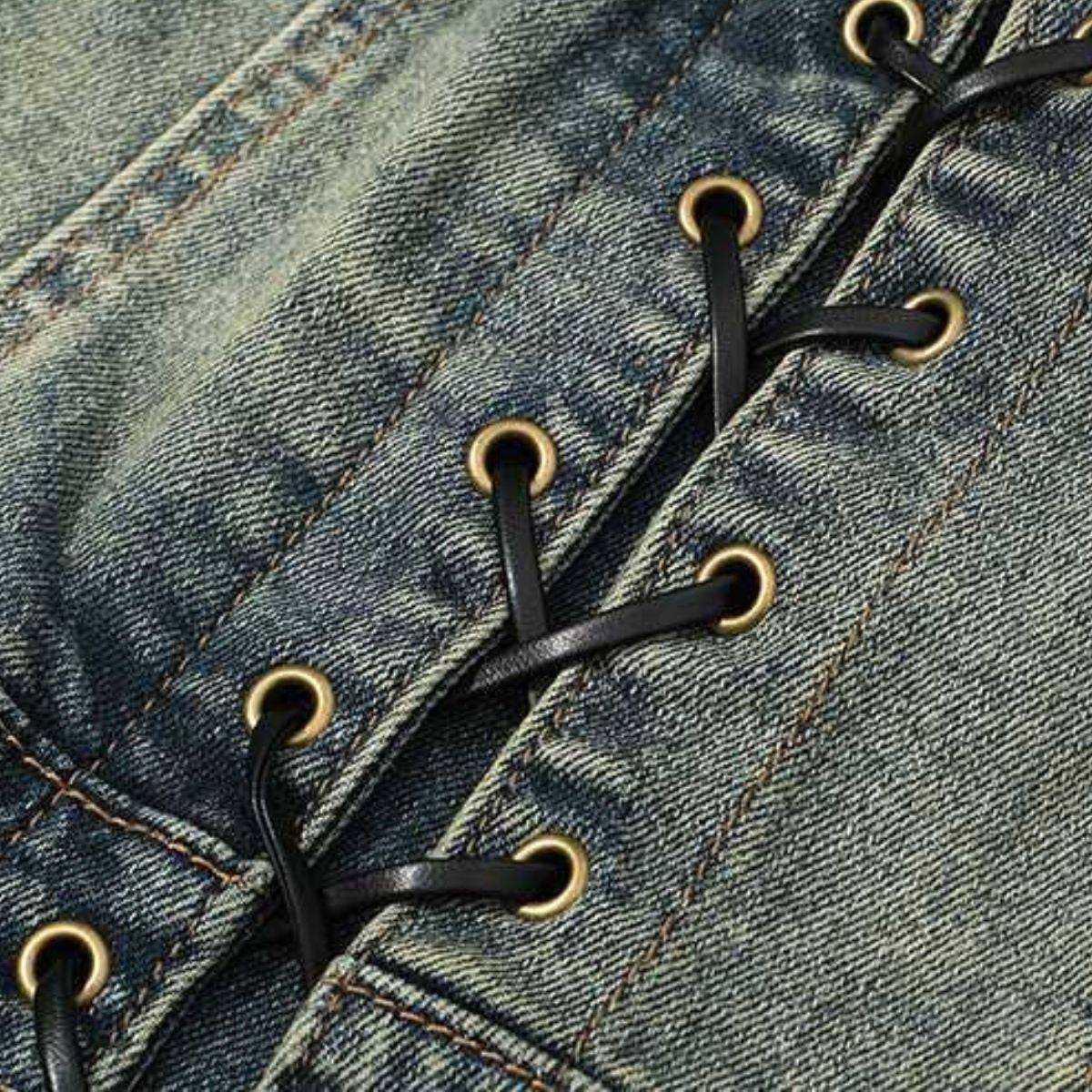 Lace-Up Back Denim Cami Midi Dress