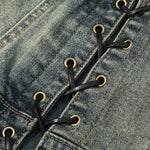 Lace-Up Back Denim Cami Midi Dress