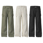 Washed Solid Wide Relaxed Workwear Pants