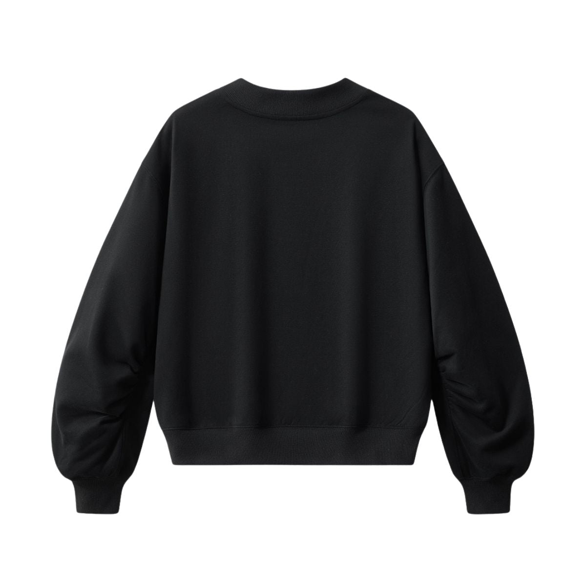 Boxy Short‑Wide V‑Neck Sweatshirt With Gathered Lantern Puff Sleeves