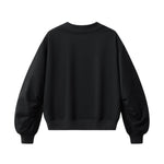 Boxy Short‑Wide V‑Neck Sweatshirt With Gathered Lantern Puff Sleeves