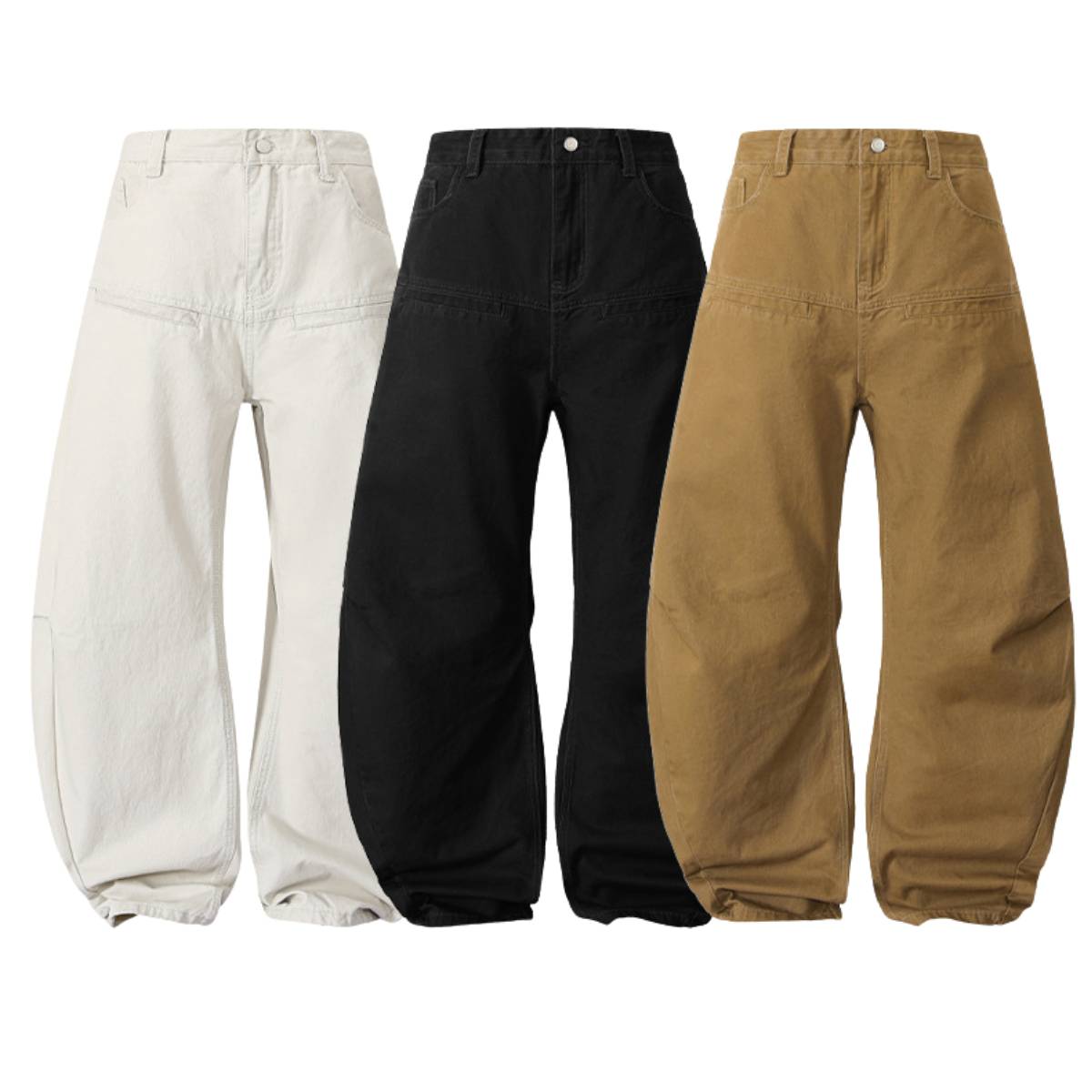 Deconstructed Washed Solid Pleated Panel Multi-Pocket Cargo Pants
