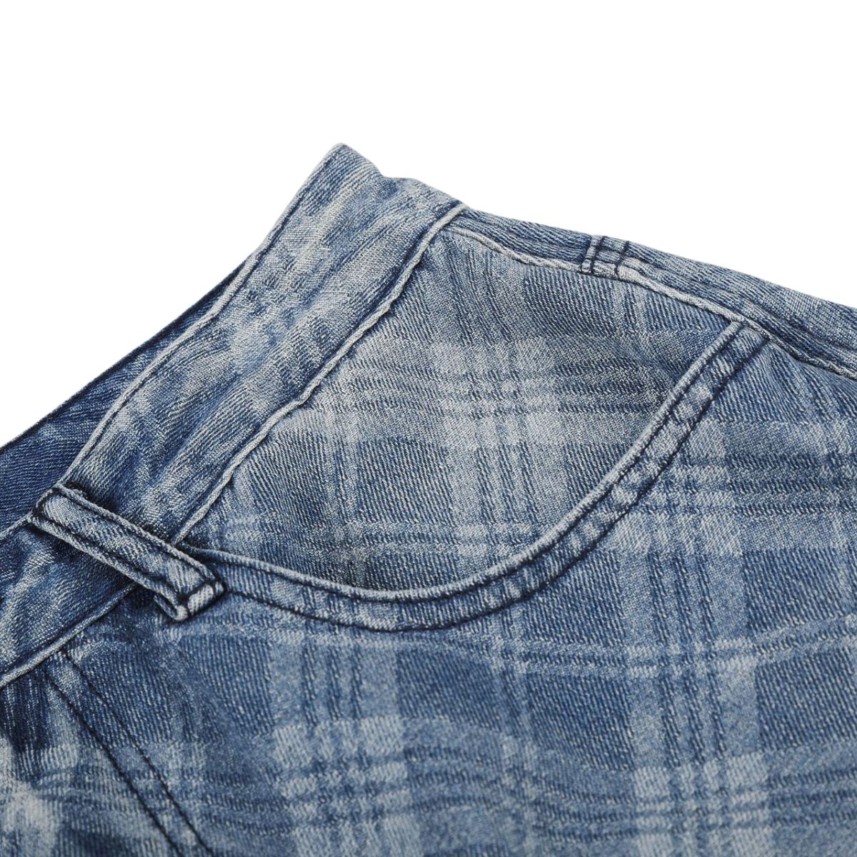 Washed Vintage Plaid Relaxed Retro Denim Jeans