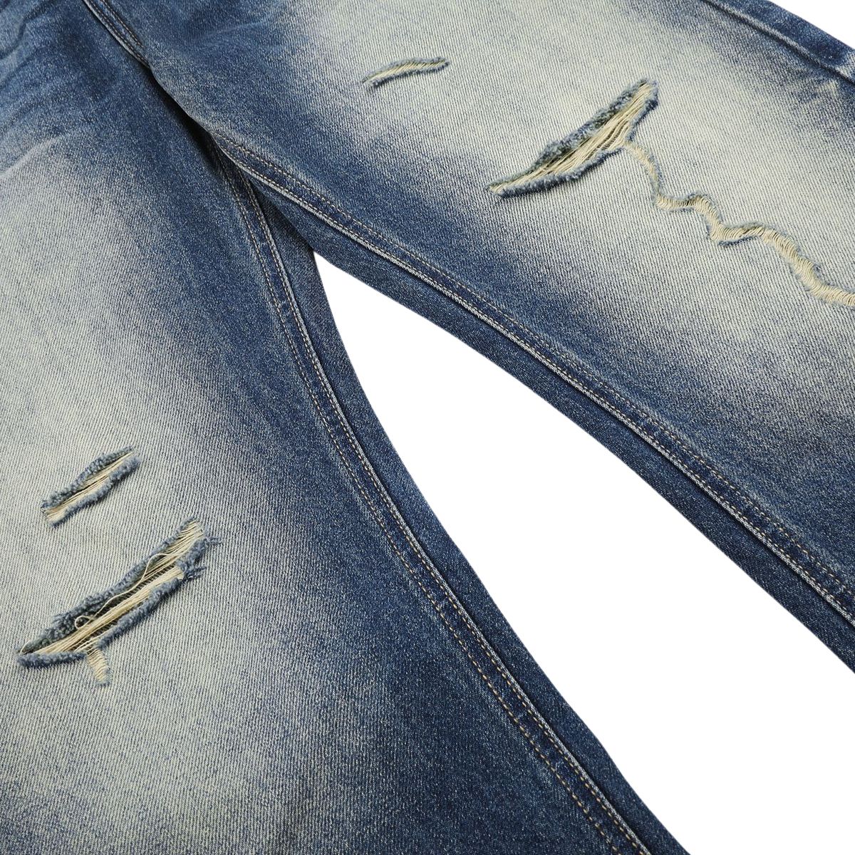 Washed Blue Distressed Micro Flare Vintage Denim Jeans