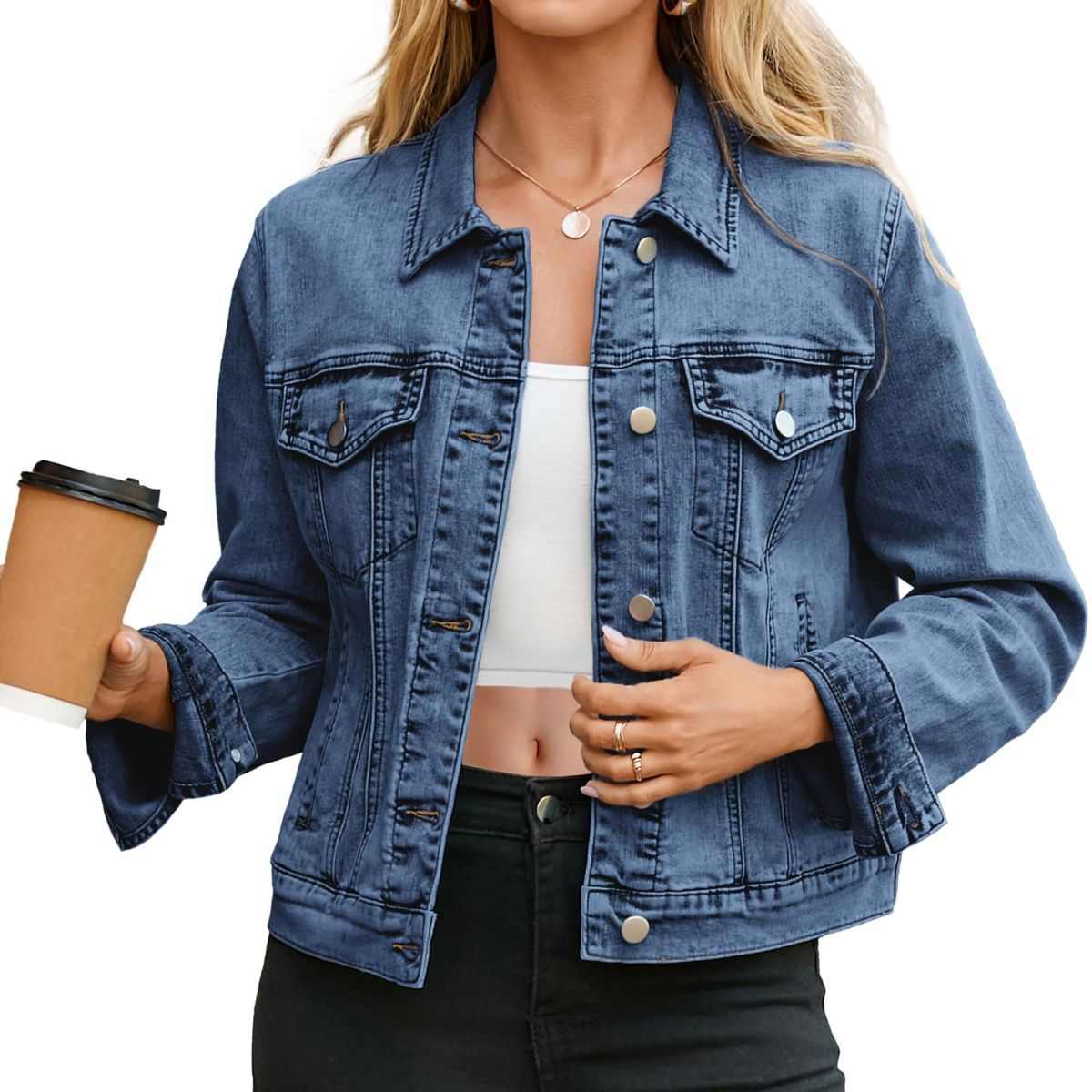 Women's Slim Fit Button Front Western Denim Jacket