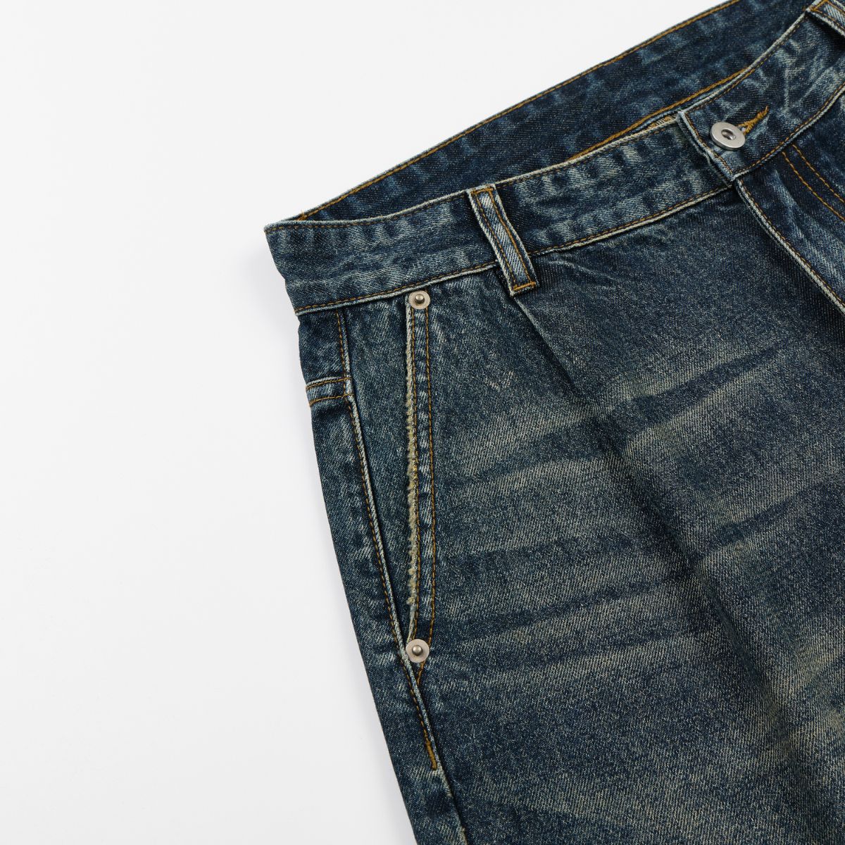 Vintage Washed Relaxed Crinkled Denim Jeans