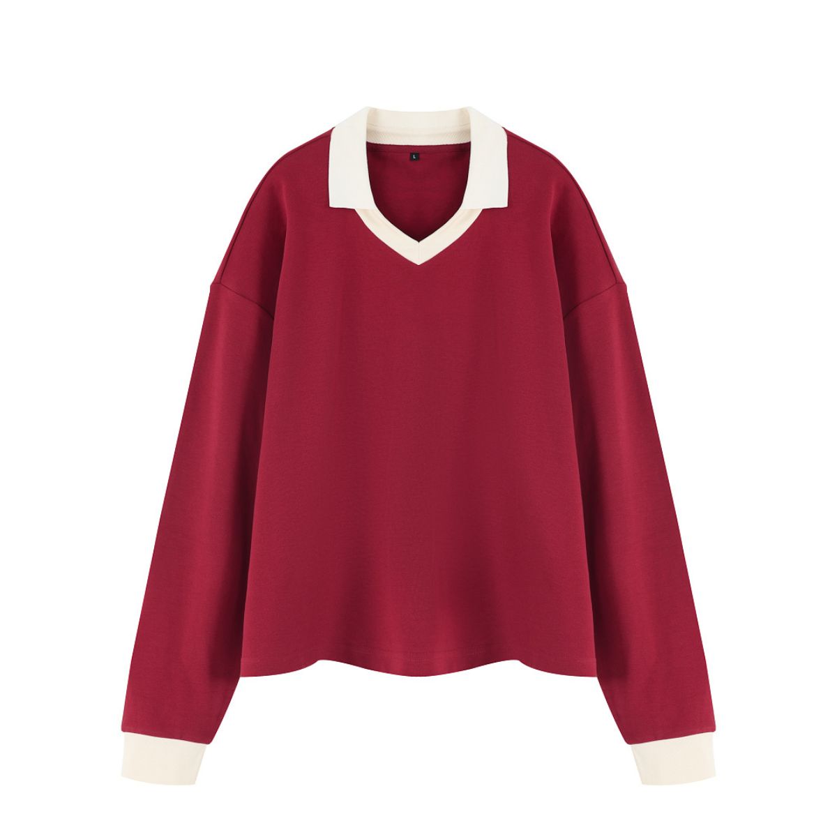 Women's Heavyweight Washed Color Block Collared Long Sleeve Sweatshirt