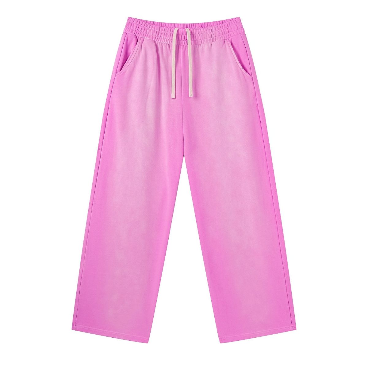 Monkey Wash Ripped Distressed Curved Wide Leg Cotton Sweatpants