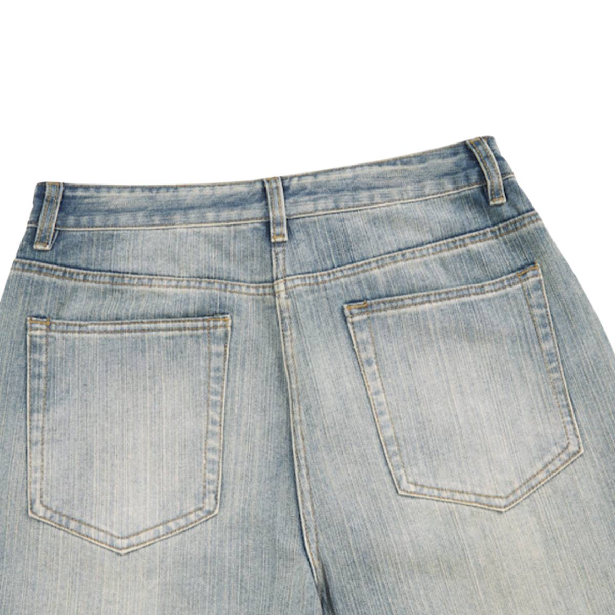 Gradient Washed High Rise Curved Leg Loose Wide Leg Denim Jeans