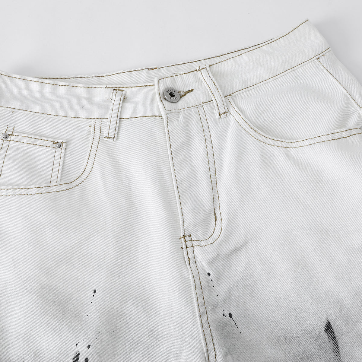 Ink-splatter Barrel Leg Denim Shorts