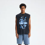 Distressed Graphic Back-Seam Muscle Tank
