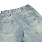 Double Waistband Distressed Denim Bermuda Shorts