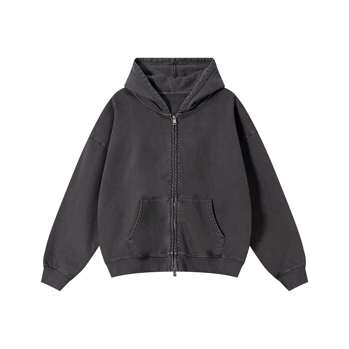 Heavyweight Washed Cotton Zip-Up Hoodie