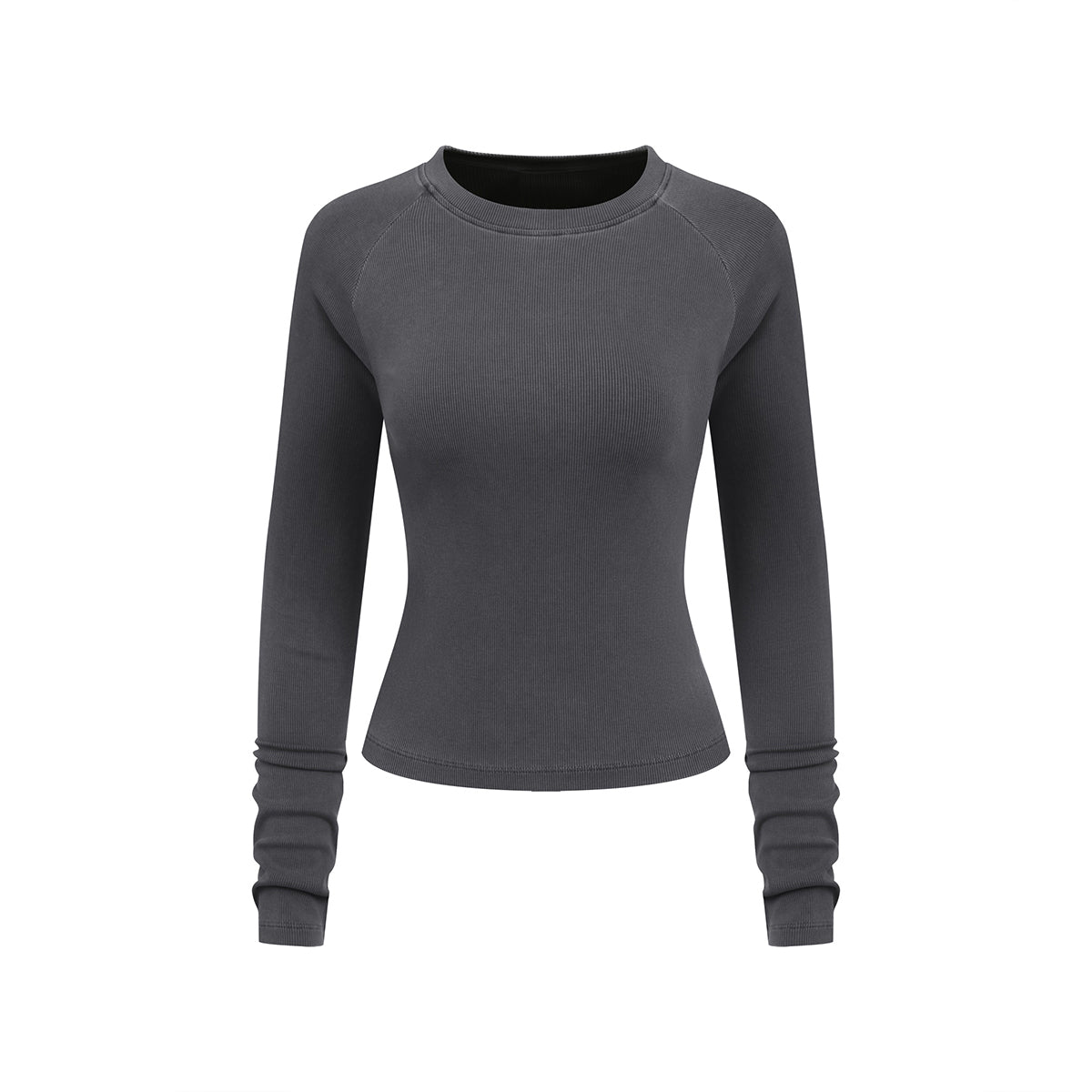 Crew-Neck Long Sleeve Ribbed Top