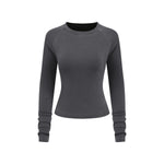 Crew-Neck Long Sleeve Ribbed Top