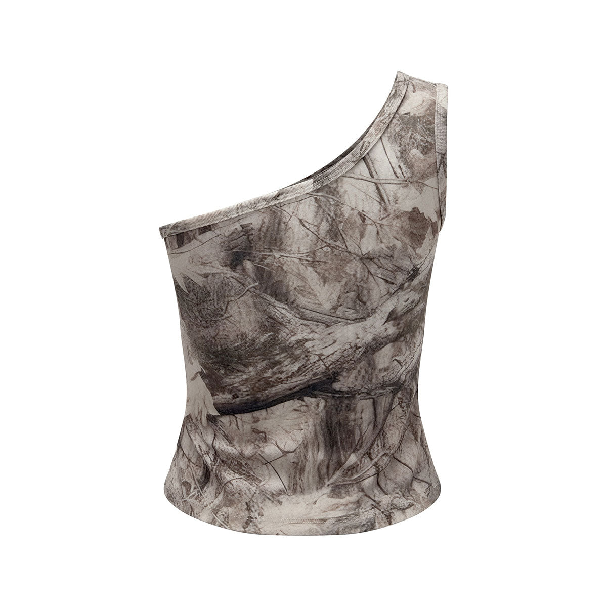 Asymmetric Single Shoulder Camo Cropped Tee