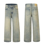 Vintage Wash Distressed Wide-Leg Jeans