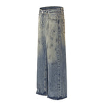 Faded Blue Vintage-Sanded Wide-Leg Jeans