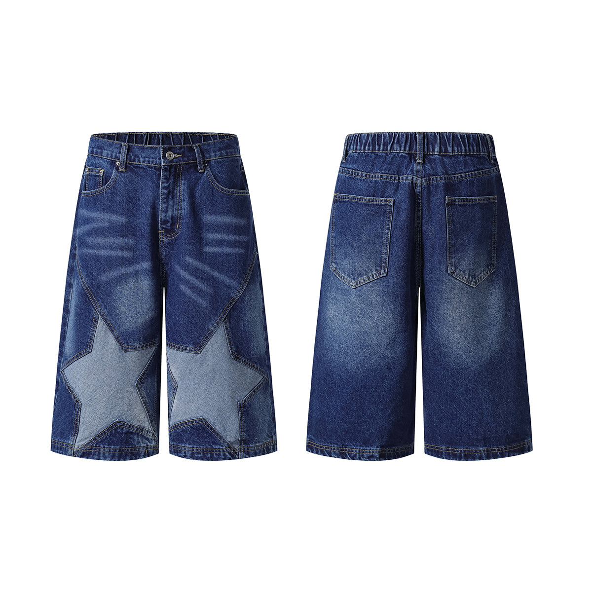 Star Patchwork Denim Bermuda Shorts