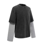 Layered Sleeve Two-Tone Oversized Streetwear T-Shirt