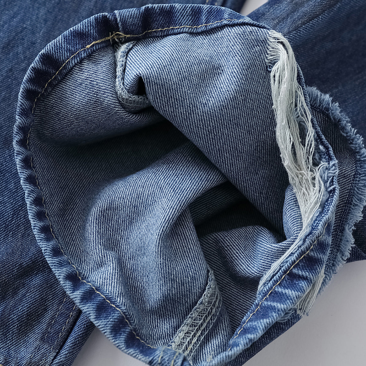 Faded Wash Distressed Baggy Frayed-Hem Jeans