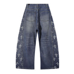 Cross Print Wide Leg Denim Jeans