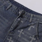 Cross Print Wide Leg Denim Jeans