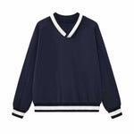 Contrast Trim V-Neck Pullover Sweatshirt