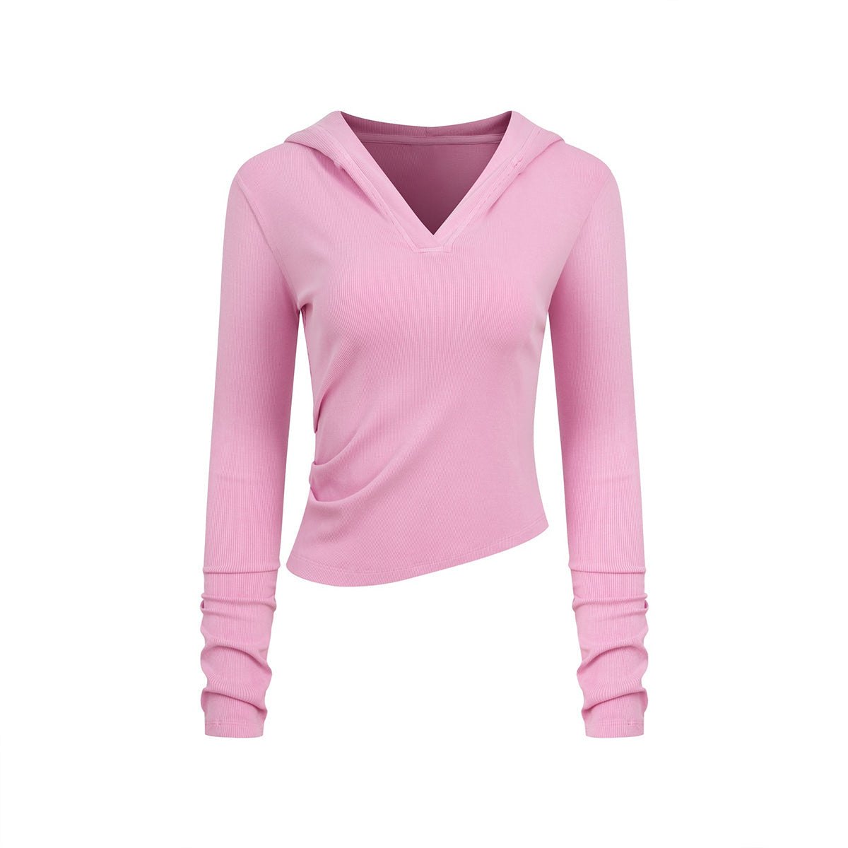 Ruched Fitted Long Sleeve Hoodie Top