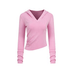 Ruched Fitted Long Sleeve Hoodie Top