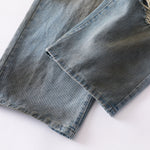Vintage Wash Double-Waistband Ripped Jeans