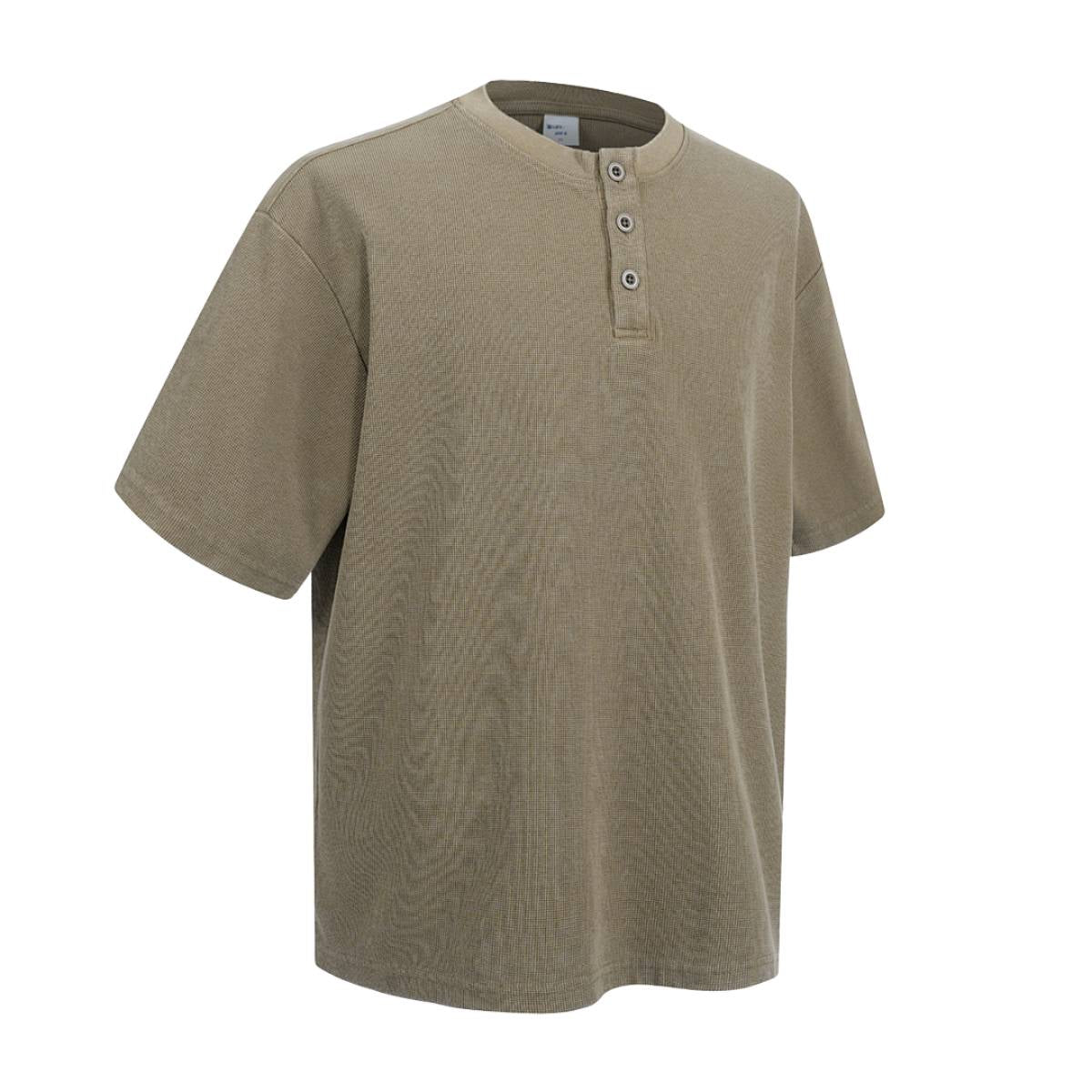 Casual Waffle Fabric Button Neck T-Shirt